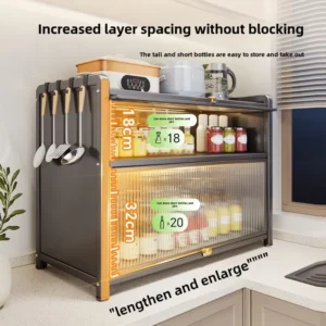 Large Capacity Spice Storage Rack Dust-Proof Visible Cabinet Raised Shelf for Sauce Organizer Oil-Resistant Kitchen Organizer - Image 2