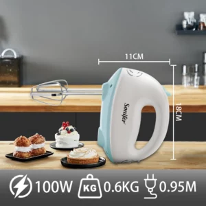 Hand Mixer with Full Copper Motor, 5 Speed Adjustment, 2 Beaters, 2 Whisks and Dough Hooks, Easy to Clean, Removable Accessories - Image 6