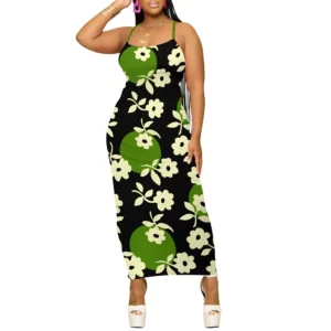 Spaghetti Strap Midi Dress Green Floral Print Bodycon Summer Casual Beachwear - Image 3