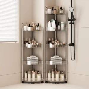Fashion Rack Multi-Layer Transparent Bathroom Shelf Washbasin Storage Trolley Easy-Move Corner Space-Saving Toilet Rack - Image 2