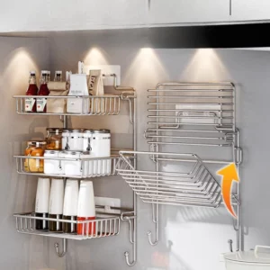 Stainless Steel Wall Mounted Spice Rack Foldable No Drill Kitchen Organizer Space-Saving Shelf for Pantry Bathroom Countertop - Image 2