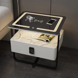 Smart Wooden Bedside Table Modern Style Bedroom Nightstands with Wireless Charging Bluetooth Speaker Home Storage Side Cabinet - Image 3