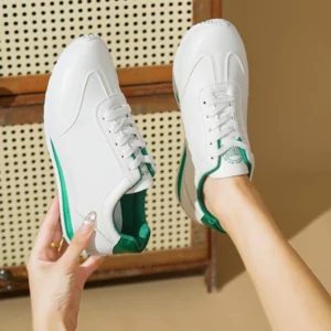 White Leather Sneakers Women's Sport Vulcanized Shoes 2025 Spring/autumn Round Head Sneakers Casual Comfortable Shoes for Women - Image 1
