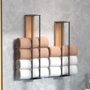 Towel storage rack, wooden board wall mountedmetal bathroom towel rack, bathroom towel rack - Image 1