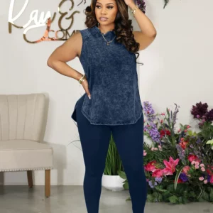 CM.YAYA Fashion Women's Set Printed Sleeveless Side Splt Tank and Legging Pants 2023 Active Two 2 Piece Set Outfits Tracksuit - Image 3