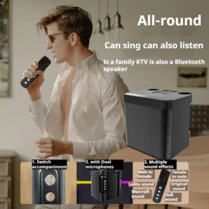 20W Powerful Wireless Portable Dual Microphone Bluetooth Sound Outdoor Family Party Karaoke Subwoofer Boom Box with 2 Microphone - Image 5
