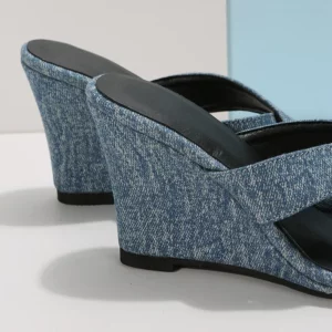 Lucyever Fashion Denim High Heels Women Slippers Summer 2025 Open Toe Wedge Sandals Woman Plus Size Non Slip Beach Shoes Female - Image 6