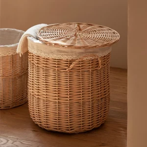 Willow Weaving Laundry Hamper Home Dirty Clothes Storage Basket with Cover Rattan Organizer for Laundry Room Bathroom Organizer - Image 2