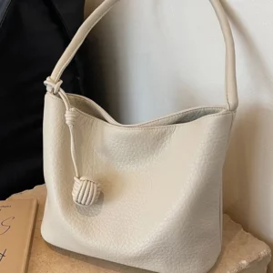 Korean Style Large Capacity Women Bucket Bags 2023 New Solid Color Soft Leather Handbag Casual Versatile Single Shoulder Bag - Image 4