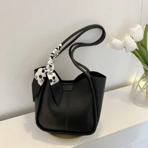 TRAVEASY Fashion Summer Scarves PU Leather Bucket Tote Bags for Women Casual Patchwork Large Capacity Female Armpit Bag Hand Bag - Image 3
