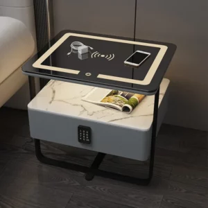 Smart Wooden Bedside Table Modern Style Bedroom Nightstands with Wireless Charging Bluetooth Speaker Home Storage Side Cabinet - Image 1