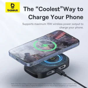 Baseus Magnetic Phone Cooler with Wireless Charging for iPhone 16 15 14 Pro Max Phone Stand Holder Gaming Radiator Cooling Fan - Image 4