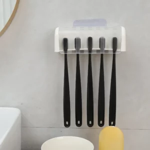 Bathroom Wallmount Toothbrush Holder with Cover 5 Slots Without Drilling Home Bathroom Self Adhered Toothbrush Storage Racks - Image 4