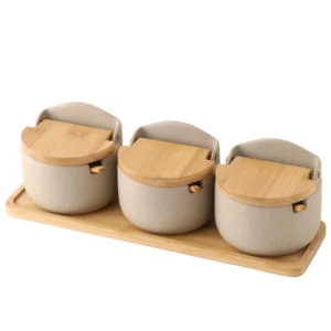 Ceramic Seasoning Jars with Wooden Lid Salt Shakers Kitchen Supplies White Spice Organizer Canister Spoon Set White Sugar Box - Image 6