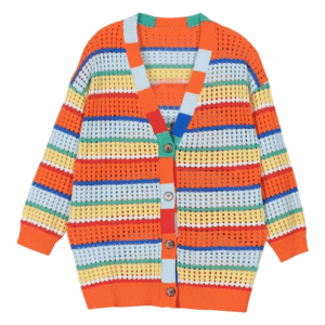 Plus Size Women's Rainbow Stripe Knit Crochet Cardigan Sweater Long Sleeve Autumn Cozy Colorful Jacket - Image 5