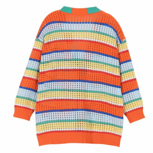 Plus Size Women's Rainbow Stripe Knit Crochet Cardigan Sweater Long Sleeve Autumn Cozy Colorful Jacket - Image 4