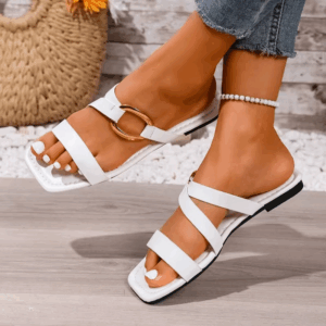 Plus Size Flip Flops Summer New Square Toe Open Toe Cutout Metal Buckle Soft Sole Non-slip Wear-resistant Flats - Image 7