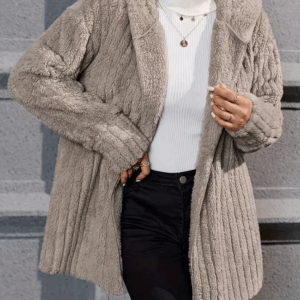 GIBSIE Plus Size Solid Plush Hooded Long Sleeve Jacket Women Autumn Winter Fashion Open Front Warm Casual Outwear Female Coat - Image 6
