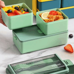 1Set-Double Layer Portable Lunch Box For Kids With Fork and Spoon Microwave Bento Boxes Dinnerware Set Food Storage Container - Image 6
