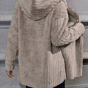 GIBSIE Plus Size Solid Plush Hooded Long Sleeve Jacket Women Autumn Winter Fashion Open Front Warm Casual Outwear Female Coat - Image 5