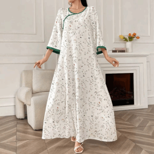 Rafiah Women's Summer Arabian Long Dress 2025 Comfortable Round-Neck Long Sleeve Floral Print Midi A-Line Evening Party Dresses - Image 2