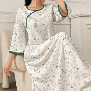 Rafiah Women's Summer Arabian Long Dress 2025 Comfortable Round-Neck Long Sleeve Floral Print Midi A-Line Evening Party Dresses - Image 3