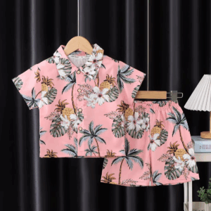 Children's Summer Thin Clothing Set Kids Short Sleeve Lapel Tropical Floral Print Shirt + Shorts Boys Casual Loose Beachwear - Image 4