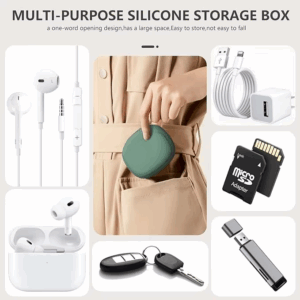 Silicone Earphone Data Cable Storage Box Mini Key Box Lipstick Mini Storage Bag Green Light Gray Red - Image 3