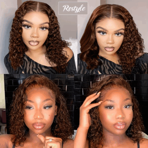 13X4 Chocolate Brown Curly Lace Front Wigs Human Hair Short Curly Deep Wave Bob Wigs Pre Plucked Water Wave #4 Colored Bob Wigs - Image 5