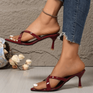 Cross-strap patent leather slippers with stiletto heels for summer new style pointed open-toe non-slip wear-resistant high heels - Image 2
