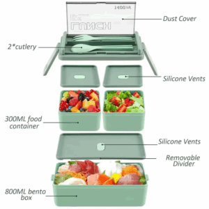 1Set-Double Layer Portable Lunch Box For Kids With Fork and Spoon Microwave Bento Boxes Dinnerware Set Food Storage Container - Image 4