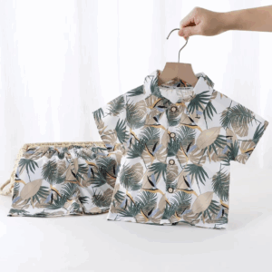 Children's Summer Thin Clothing Set Kids Short Sleeve Lapel Tropical Floral Print Shirt + Shorts Boys Casual Loose Beachwear - Image 5