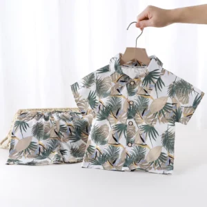 Children's Summer Thin Clothing Set Kids Short Sleeve Lapel Tropical Floral Print Shirt + Shorts Boys Casual Loose Beachwear - Image 7