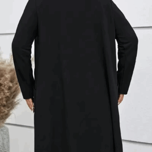 GIBSIE Plus Size Autumn New Women's Crew Neck Long Coat Black Long Sleeve Open Front Office Female Casual Jackets with Pockets - Image 6
