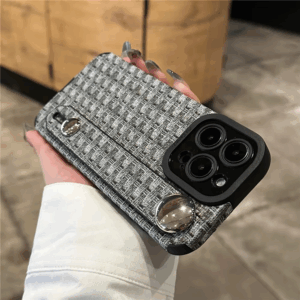 Luxury Weave Pattern Wrist Strap Holder Stand Case For iPhone 15 Pro Max 14 13 12 11 Silicone Camera Protection Shockproof Cover - Image 3