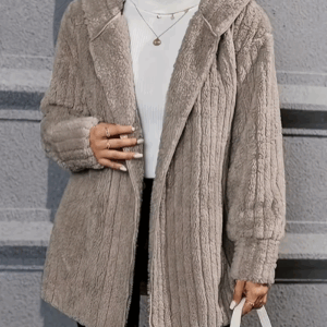 GIBSIE Plus Size Solid Plush Hooded Long Sleeve Jacket Women Autumn Winter Fashion Open Front Warm Casual Outwear Female Coat - Image 2