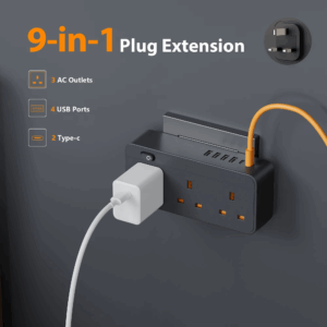 9-in-1 Multi-Plug Receptacle Extender with USB, Wall Outlet Splitter with 6 USB Ports (2 USB C) and 3 Receptacles, Black - Image 7