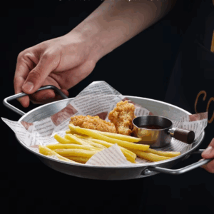 Retro 304 Stainless Steel Flat Pans Seafood Plate with 2 Ear French Fries Trays Kitchen Barbecue Amphora Snack Saucepan - Image 4