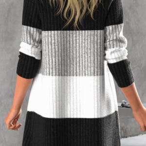 Women's sweater long sleeved striped bohemian style long cardigan coat - Image 3