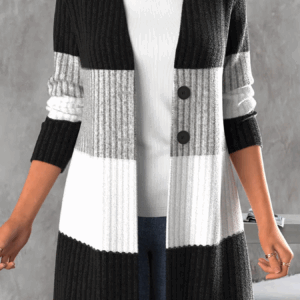 Women's sweater long sleeved striped bohemian style long cardigan coat - Image 4