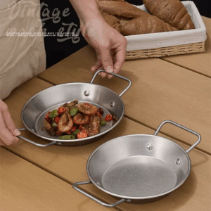 Retro 304 Stainless Steel Flat Pans Seafood Plate with 2 Ear French Fries Trays Kitchen Barbecue Amphora Snack Saucepan - Image 5