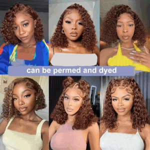 13X4 Chocolate Brown Curly Lace Front Wigs Human Hair Short Curly Deep Wave Bob Wigs Pre Plucked Water Wave #4 Colored Bob Wigs - Image 3