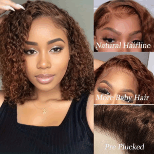 13X4 Chocolate Brown Curly Lace Front Wigs Human Hair Short Curly Deep Wave Bob Wigs Pre Plucked Water Wave #4 Colored Bob Wigs - Image 6