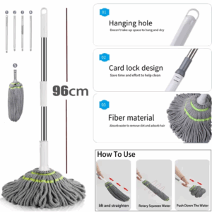 Automatic Self Wringing Lazy Mop Squeeze Hands Free Quick Wring Floor Cleaning Mop Household Cleaning Hardwood Tile Large - Image 2