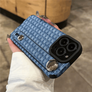 Luxury Weave Pattern Wrist Strap Holder Stand Case For iPhone 15 Pro Max 14 13 12 11 Silicone Camera Protection Shockproof Cover - Image 5