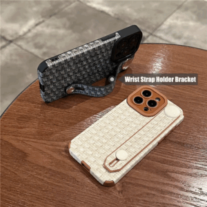 Luxury Weave Pattern Wrist Strap Holder Stand Case For iPhone 15 Pro Max 14 13 12 11 Silicone Camera Protection Shockproof Cover - Image 6