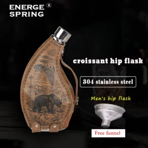 Stainless Steel Horn Hip flask, Leather case ox horn flagon with funnel, High-capacity wine pot, Western cowboy wine set, 53oz - Image 3