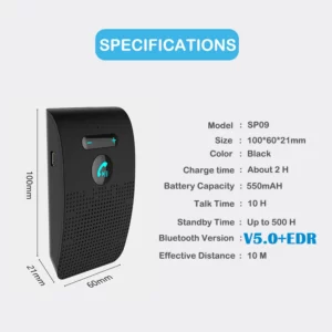 Bluetooth 5.0 Handsfree Car Kit Hifi Speaker 2W Wireless Audio Receiver MP3 Music Player Noise Cancelling Sun Visor Clip - Image 6