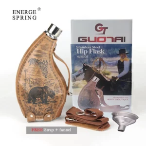Stainless Steel Horn Hip flask, Leather case ox horn flagon with funnel, High-capacity wine pot, Western cowboy wine set, 53oz - Image 2
