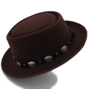 Women Men Pork Pie Hat Dad Wool Flat Fedora Hat For Lady Gentleman Gambler Boater Trilby Hat Hat Size 58CM - Image 6